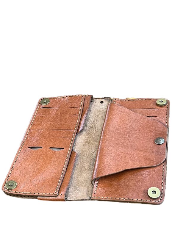 کیف پول چرم زنانه مدل کیانا دست دوز رنگ عسلی کد ۰۷۹