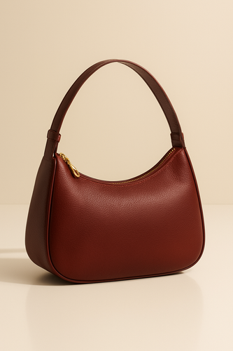 کیف دستی چرمی زنانه با طراحی هلالی، ساختهشده از چرم باکیفیت و مناسب برای استایل روزمره و رسمی.